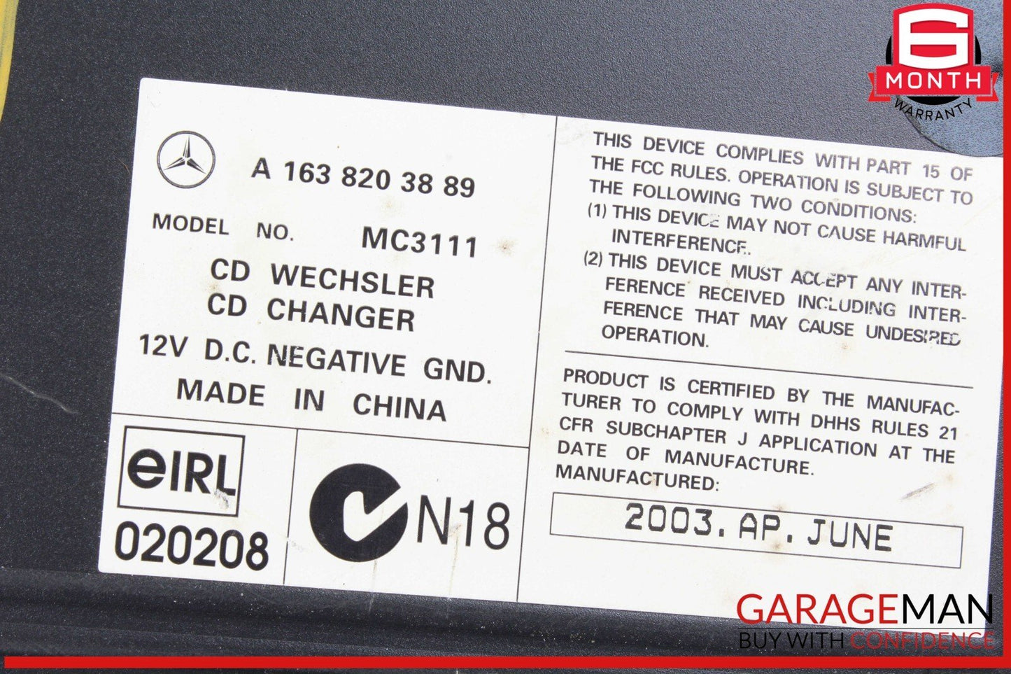 98-05 Mercedes ML320 ML500 6 Disc CD Changer w/ Magazine 1638203889 Genuine