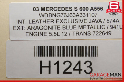 00-06 Mercedes W220 S600 Front Left Side Roof Overhead Interior Safety Handle