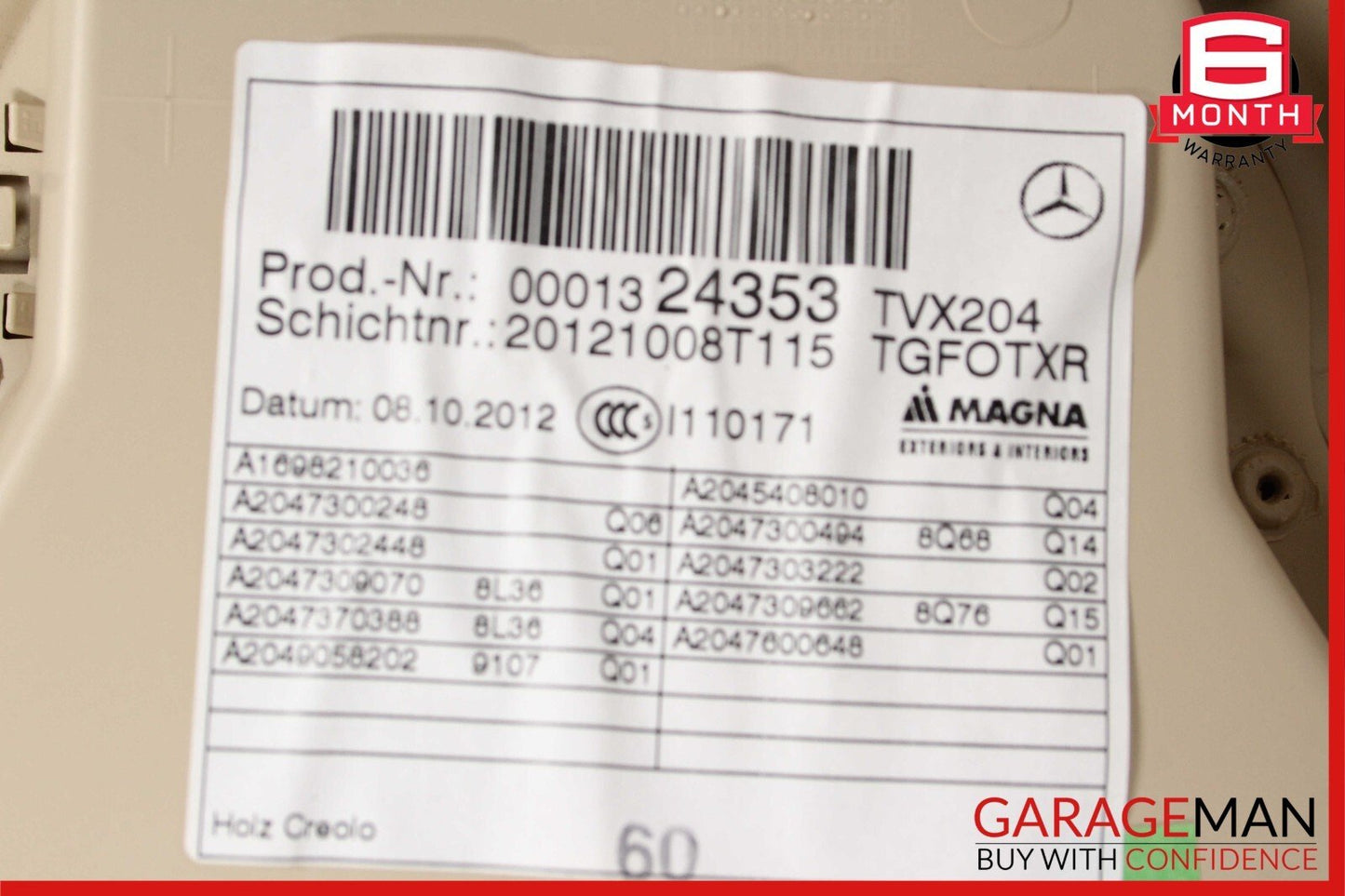 10-15 Mercedes X204 GLK350 Rear Right Passenger Side Interior Door Panel Beige