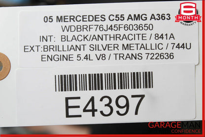 05-07 Mercedes W203 C55 AMG Rear Right Passenger Top Upper Seat Cushion Black