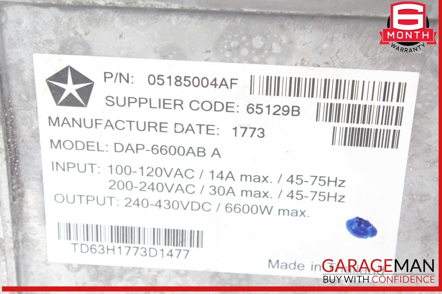 13-19 Fiat 500 Electric Traction Battery On-Board Charging Unit 05185004AF OEM