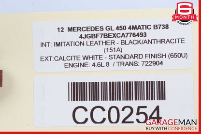 06-12 Mercedes X164 GL450 ML350 Front Left Side Sun Visor Sunvisor Cover Grey