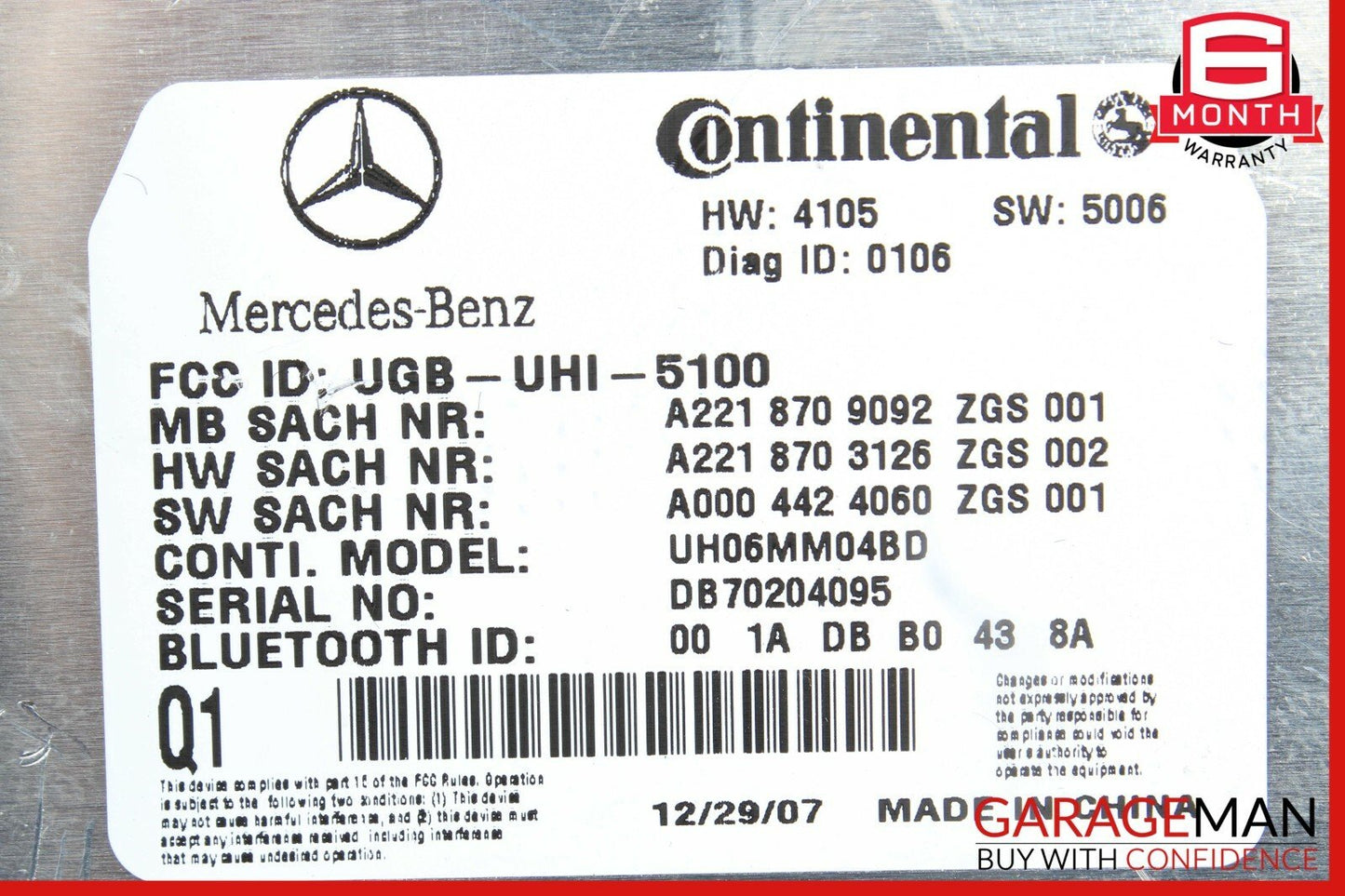 07-09 Mercedes W221 S550 CL550 CL600 Bluetooth Communication Controller Module