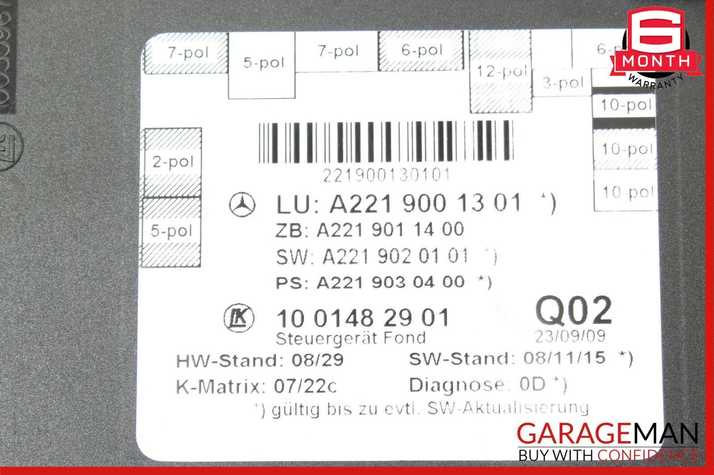 07-13 Mercedes W221 S63 AMG Rear Right or Left Side Door Control Module Unit