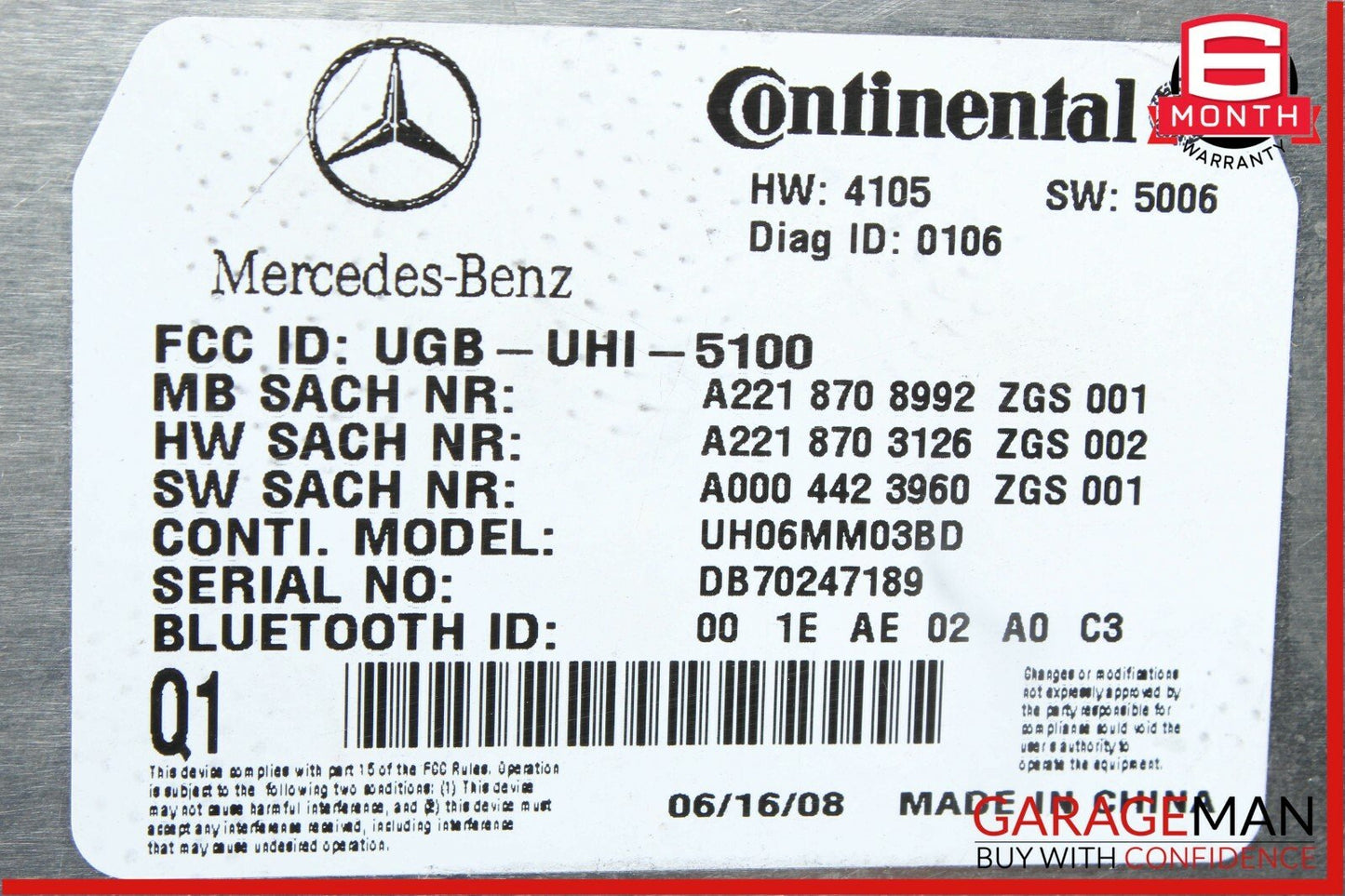 07-09 Mercedes S550 CL550 Bluetooth Cell Phone Communication Control Module Q1