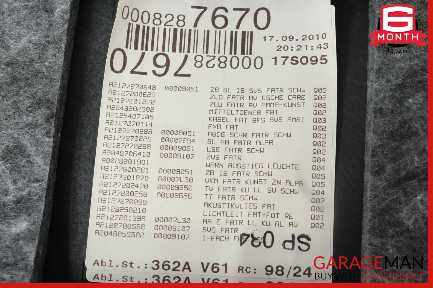 10-13 Mercedes W212 E350 E550 Front Right Side Interior Door Panel Cover Grey