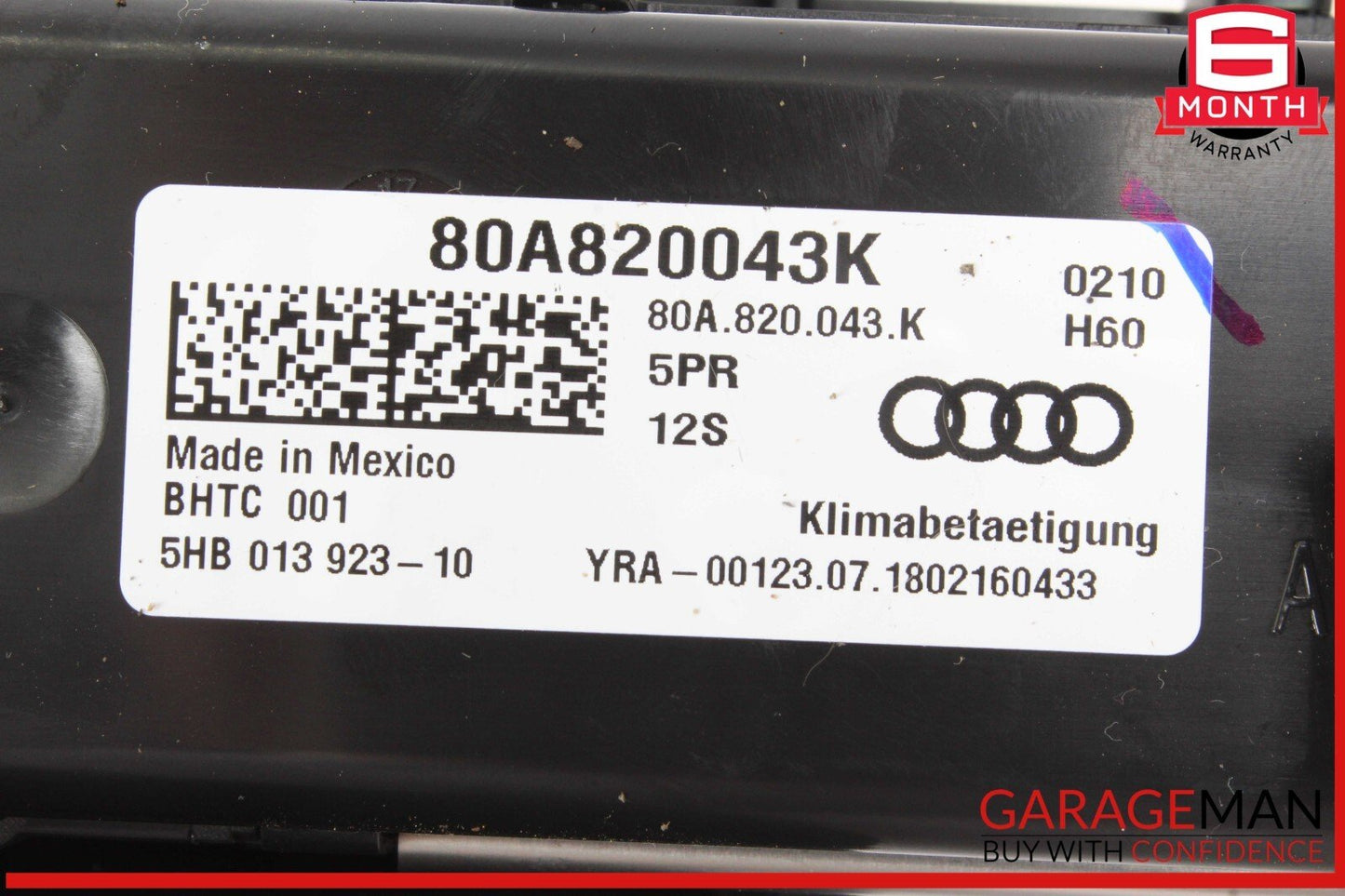 18-20 Audi Q5 Front Heater HVAC Temperature Climate Control Unit 80A820043K OEM