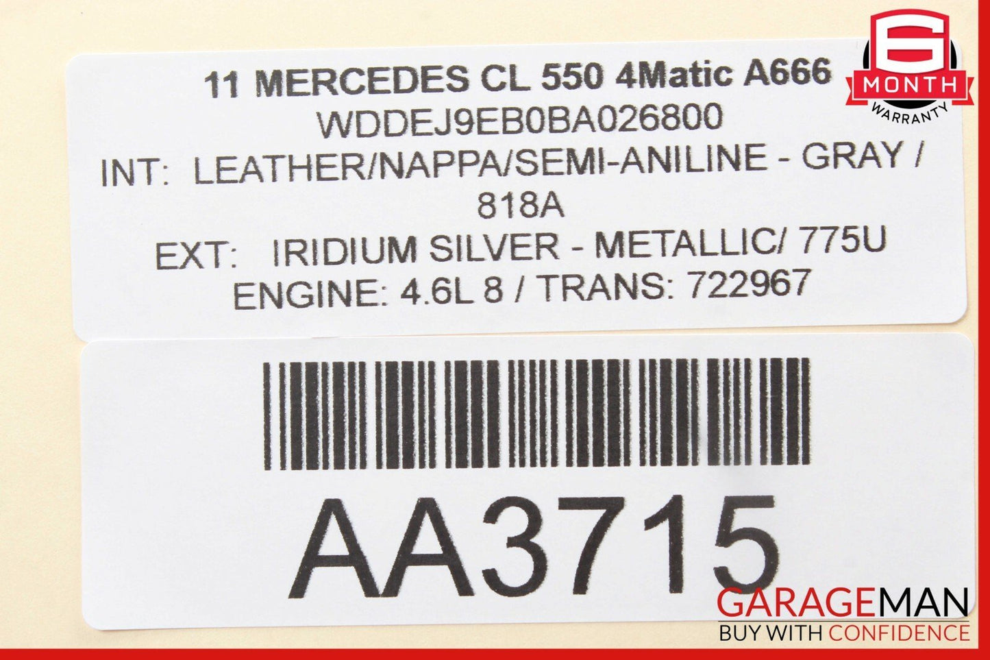 07-11 Mercedes W216 S550 CL550 S63 AMG Windshield Night Vision Camera OEM