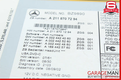 09-11 Mercedes W211 E350 E500 CLS550 Command Head Unit Navigation Radio CD