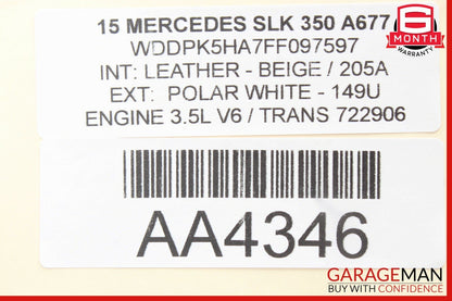 12-20 Mercedes R172 SLK350 Front Right Side Sun Visor Shade Cover Sunvisor OEM