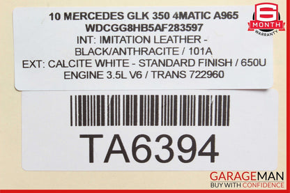 10-12 Mercedes X204 GLK350 4Matic AWD Engine Motor Wire Wiring Harness OEM