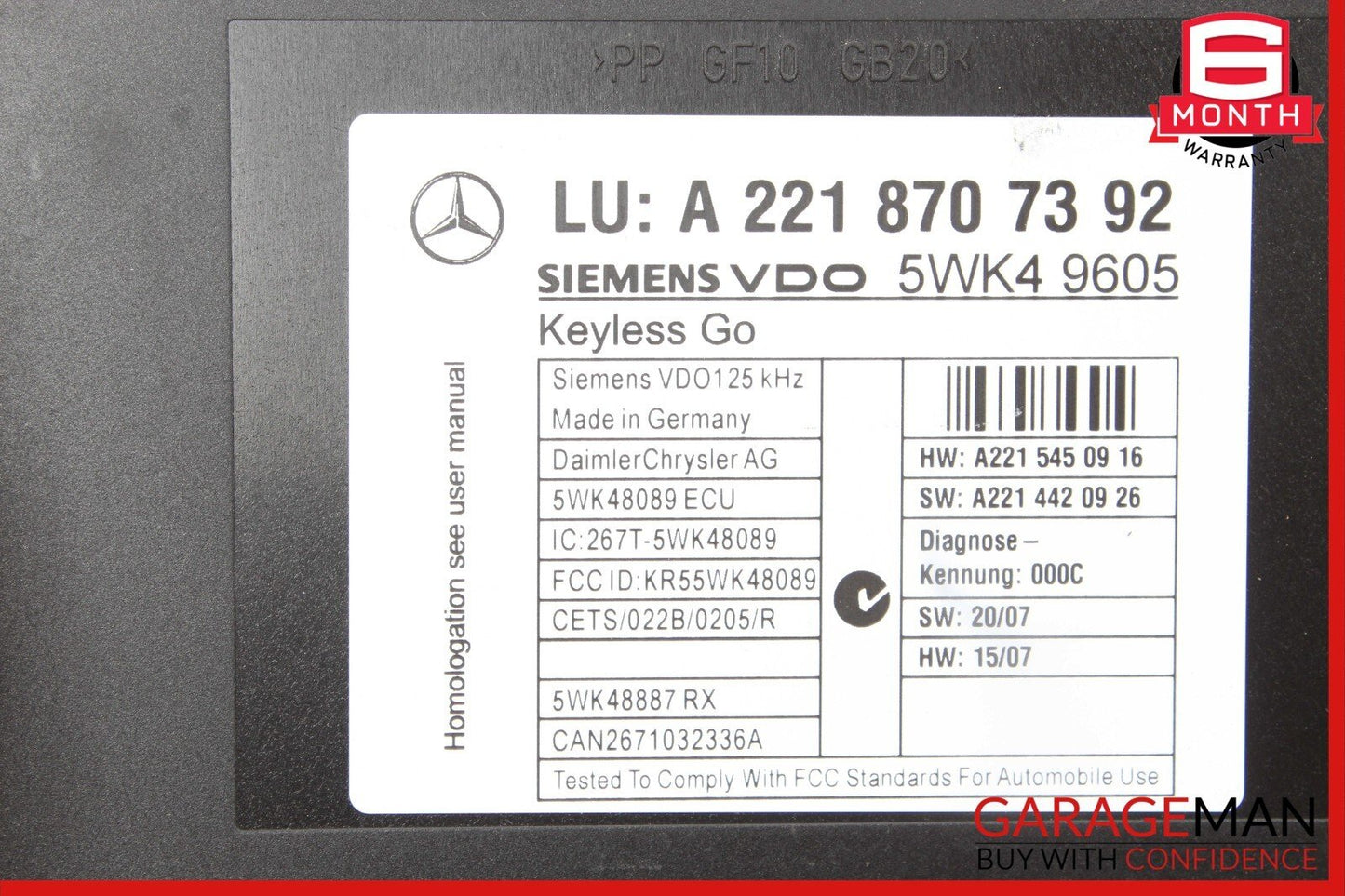 07-10 Mercedes W221 S400 S550 CL550 Keyless Go Control Module Unit OEM