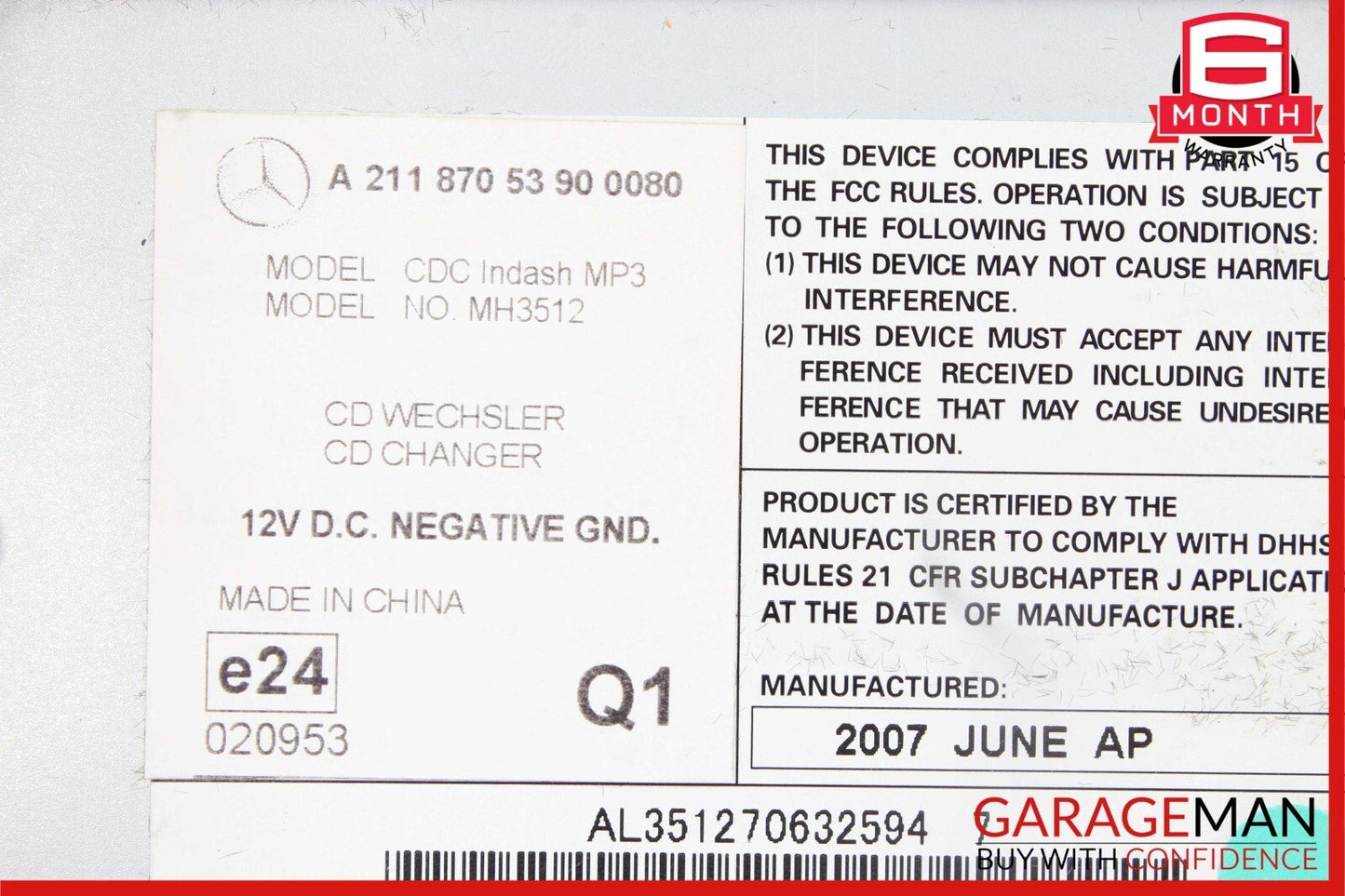 03-13 Mercedes SLK280 ML500 E320 CLS550 Radio 6 Disk CD Changer Player OEM