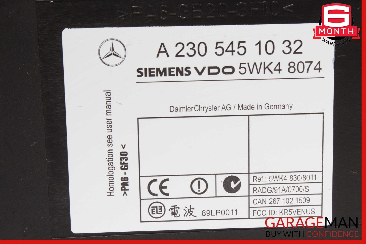 00-06 Mercedes R230 SL500 CL500 Keyless Go Entry Control Module 2305451032 OEM