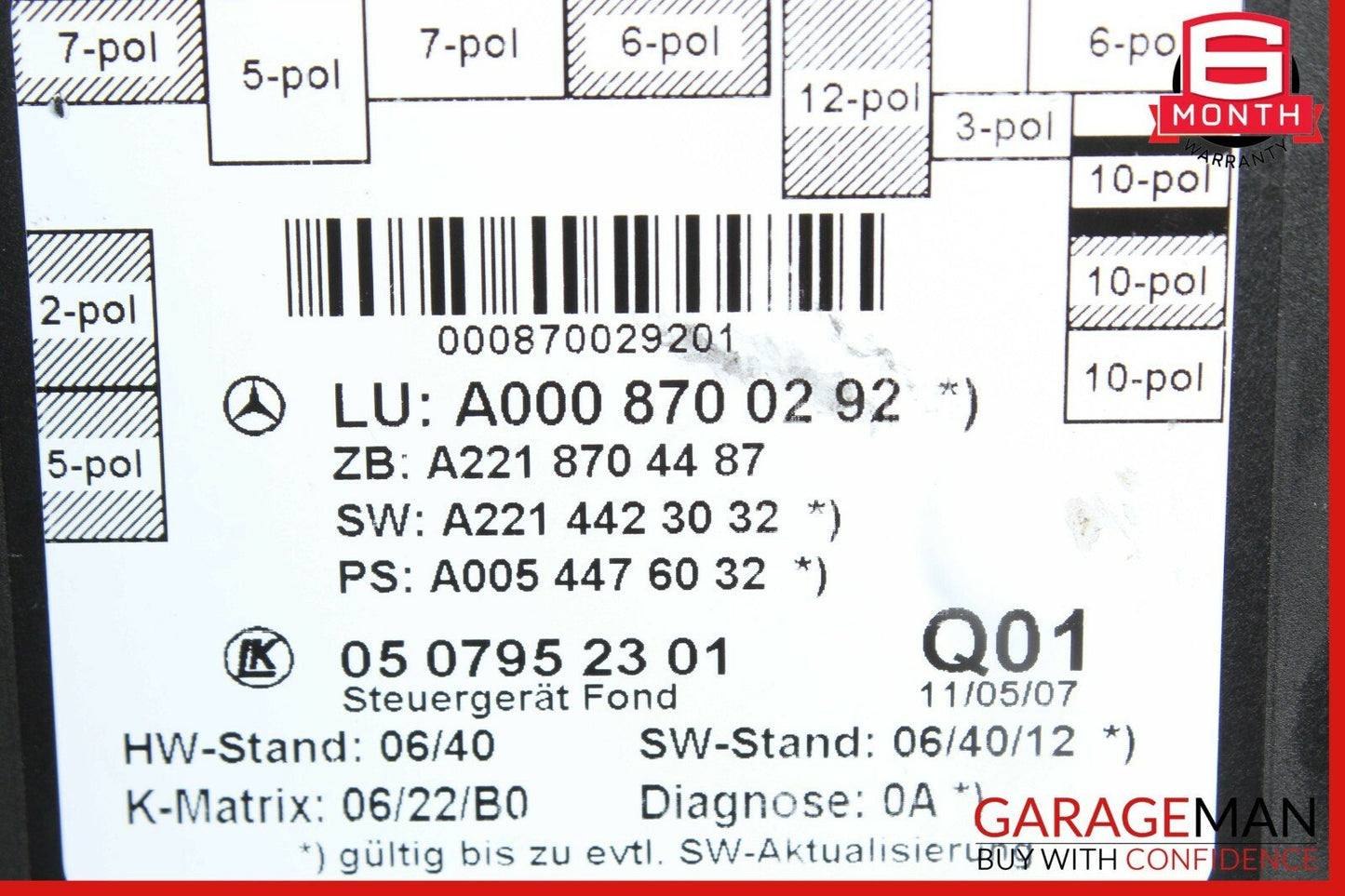 07-13 Mercedes W221 S600 S63 AMG Rear Right / Left Side Door Control Module Unit