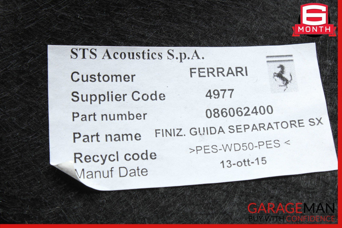 15-18 Ferrari California T Left Trunk Carpet 86062400 OEM