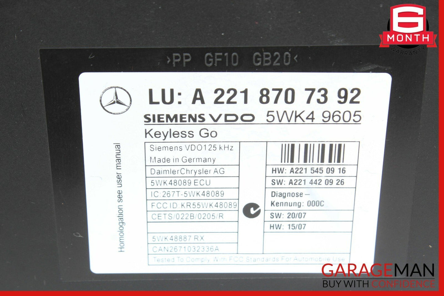 07-13 Mercedes W221 S550 S600 S63 AMG Door Keyless Go Entry Control Module Unit