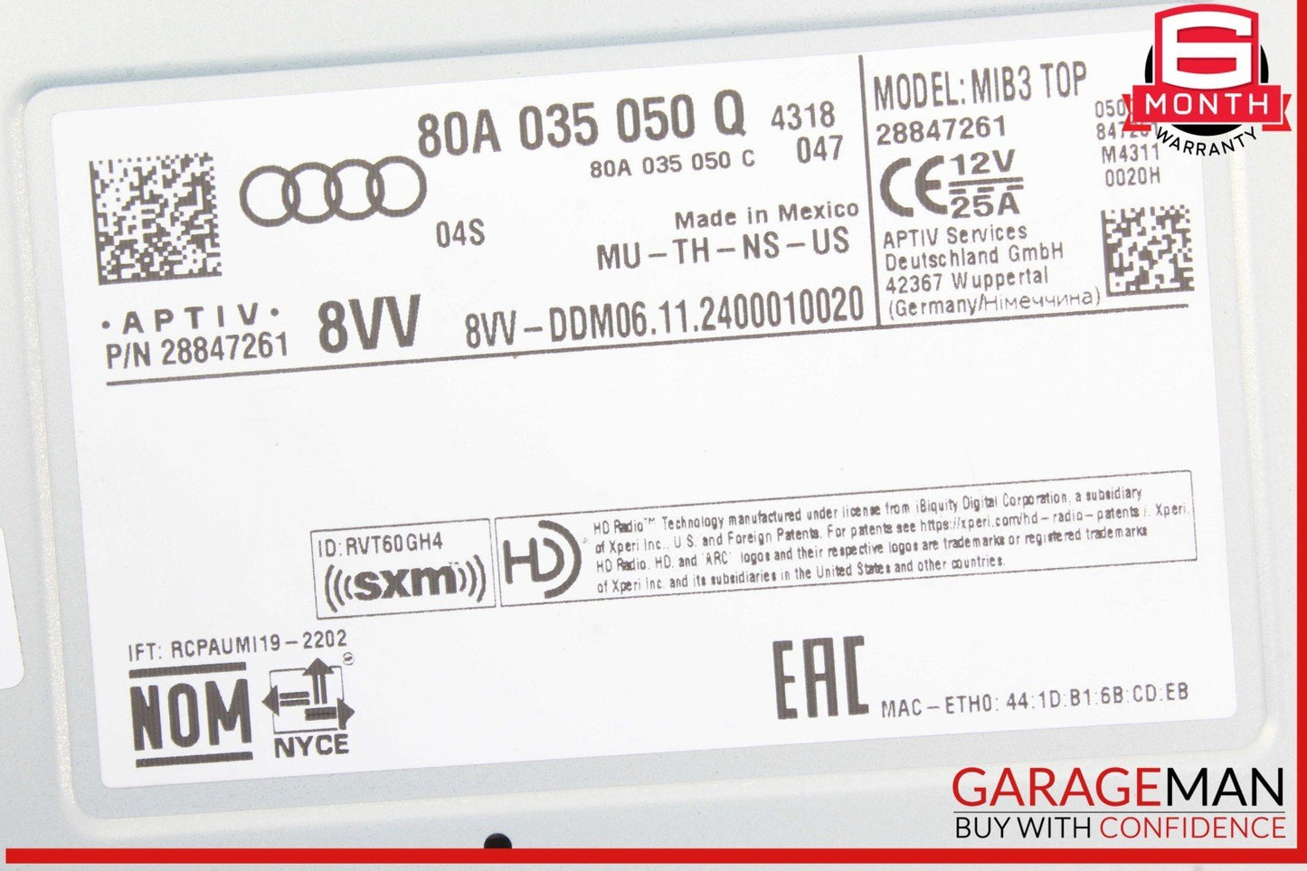 2018-2025 Audi Q5 Audio Radio Receiver Control Module 80A035050Q