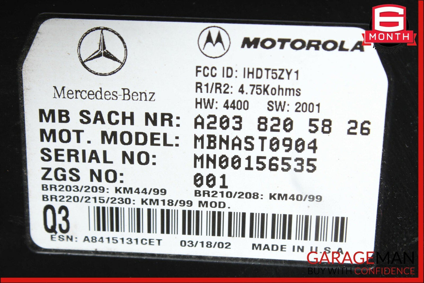 00-06 Mercedes-Benz CLK430 W208 Voice Command Control Module 2038205826 Genuine