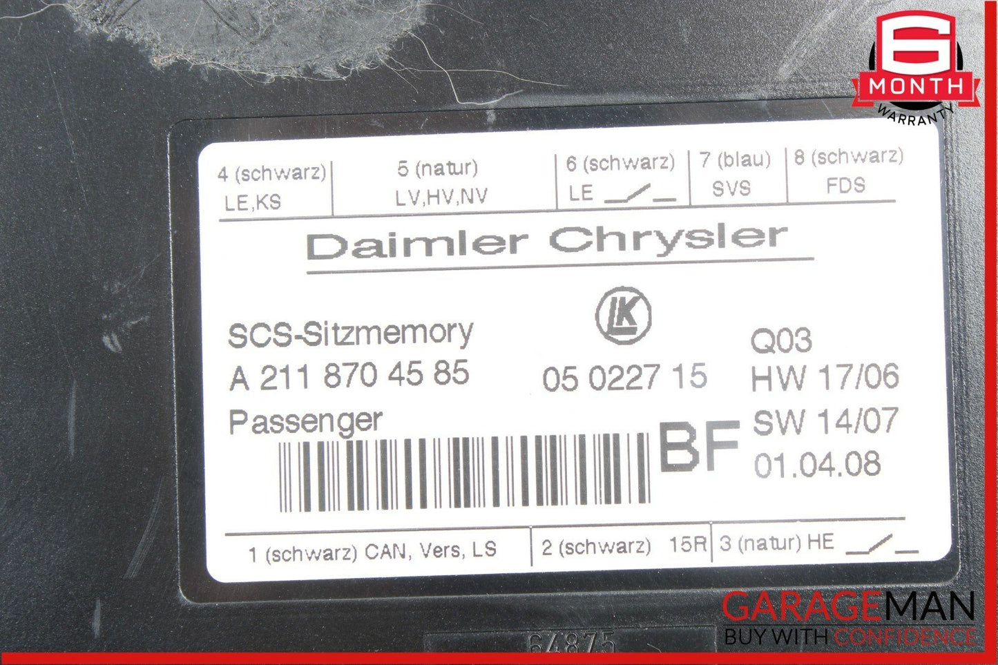 03-11 Mercedes X164 GL450 E350 Seat Control Module Front Right 2118704585 OEM