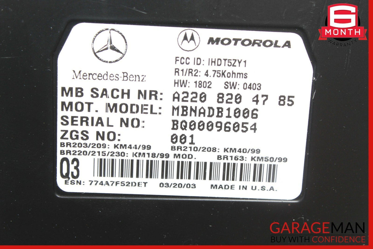 00-06 Mercedes W220 S430 SL600 CL500 Voice Phone Communication Control Module