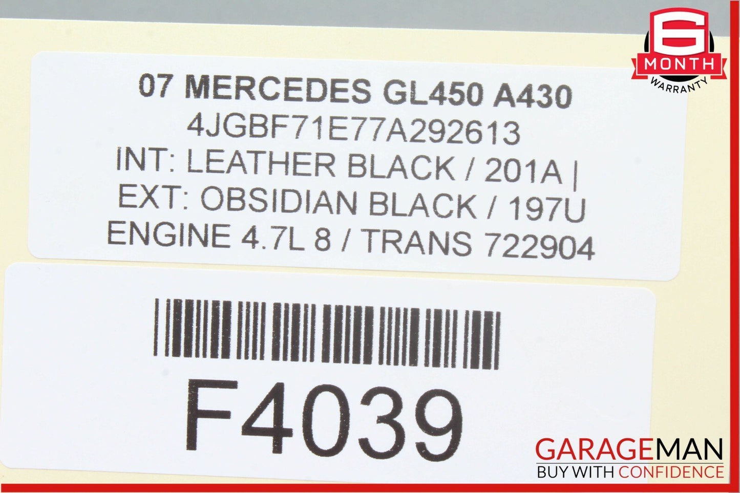 07-12 Mercedes X164 GL450 Rear Right Side Roof Rail Rack Cover Cap OEM