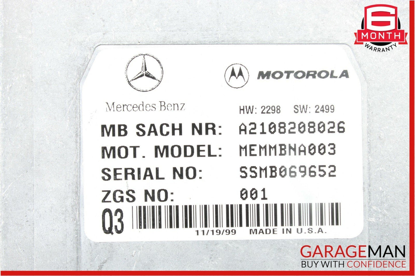 98-02 Mercedes W210 E320 E430  Motorola Telephone Phone Voice Control Module OEM
