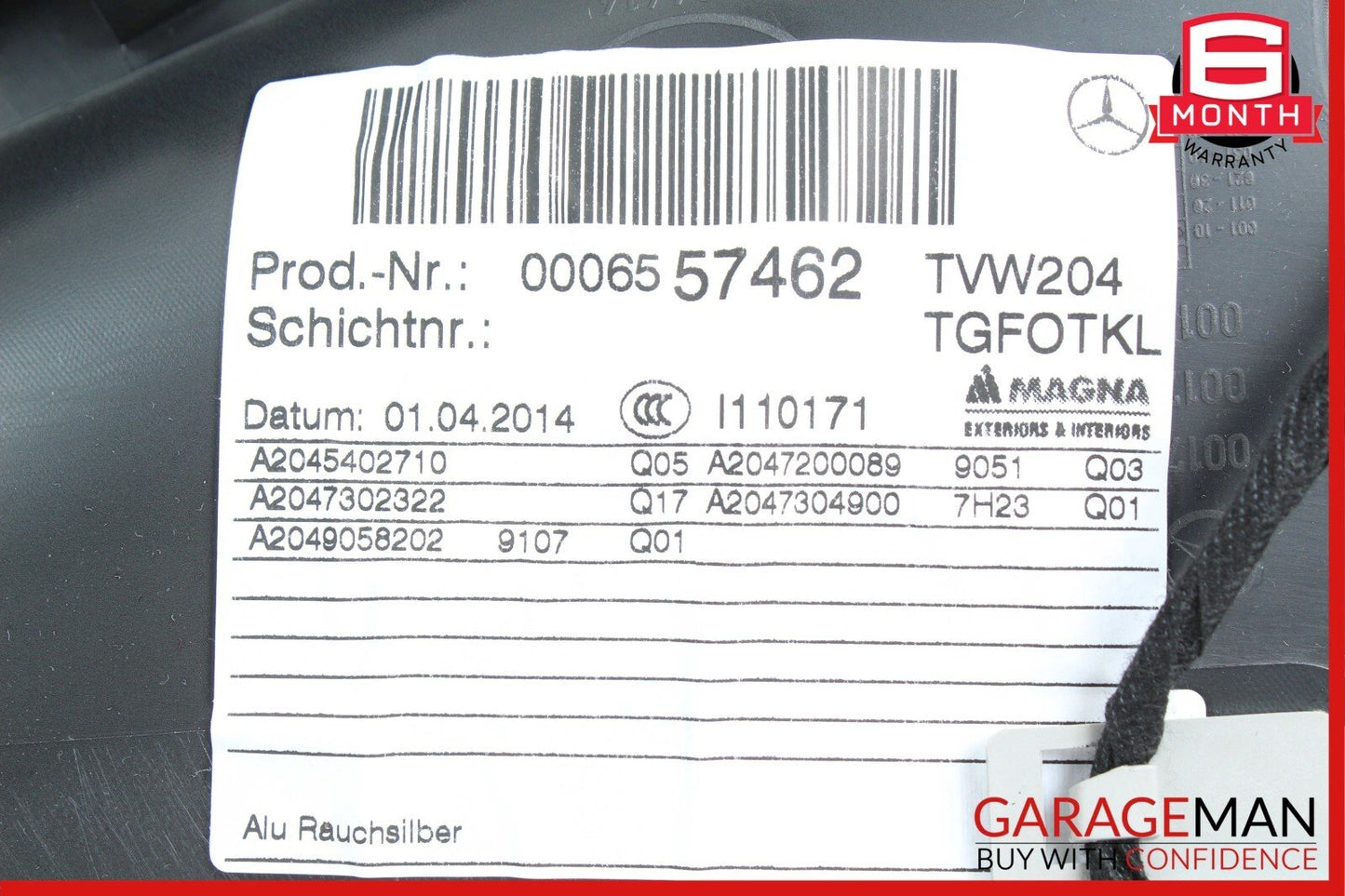 08-14 Mercedes W204 C250 Sedan Rear Left Side Interior Door Panel Cover Gray OEM