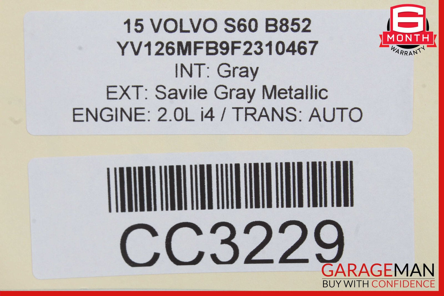 11-18 Volvo S60 Rear Trunk Lid Deck Shell Panel OEM