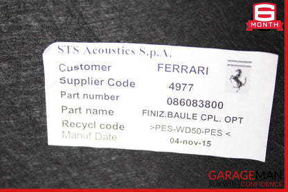 15-18 Ferrari California Front Right Trunk Carpet Liner Panel Cover Black OEM