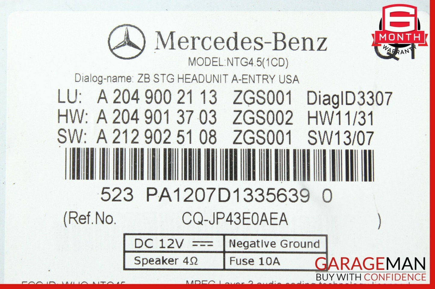 12-14 Mercedes W204 C250 C350 C300 Navigation Command Head Unit DVD CD Audio OEM