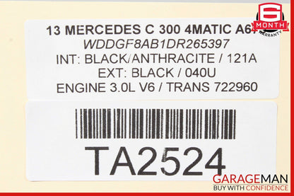 08-14 Mercedes W204 C300 Sedan Front Right Side Top Upper Seat Cushion Black