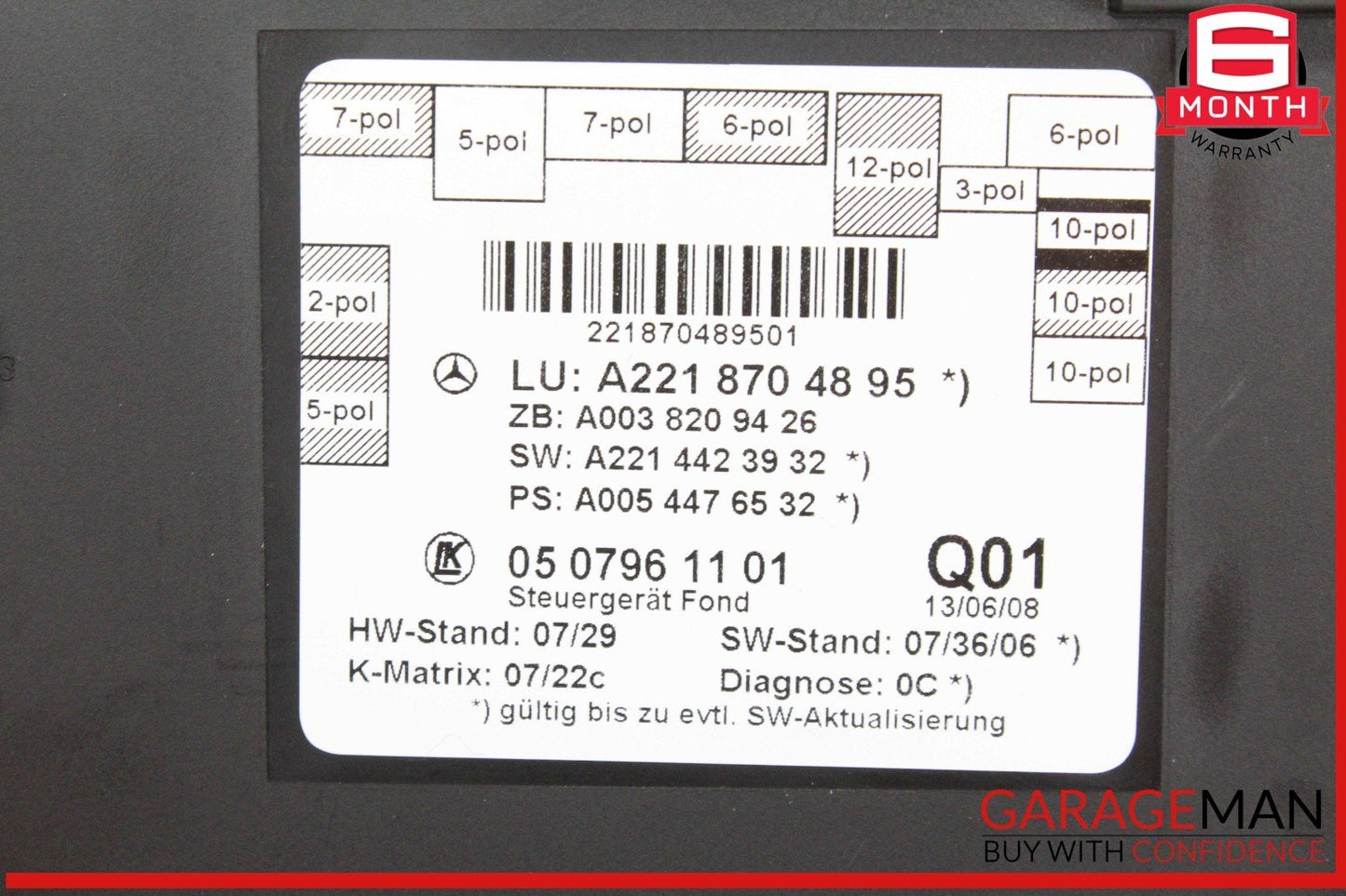 07-13 Mercedes W221 S550 Rear Right or Left Side Door Control Module Unit OEM