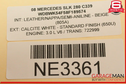 07-11 Mercedes R171 SLK280 SLK350 Front Right Side Seat Belt Seatbelt Retractor