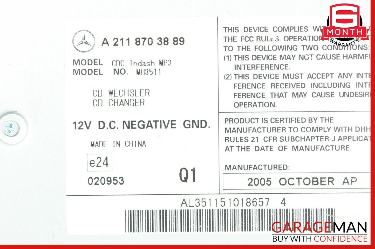 06-12 Mercedes R171 SLK350 GL450 R550 Radio Stereo 6 Disk CD Changer Player OEM
