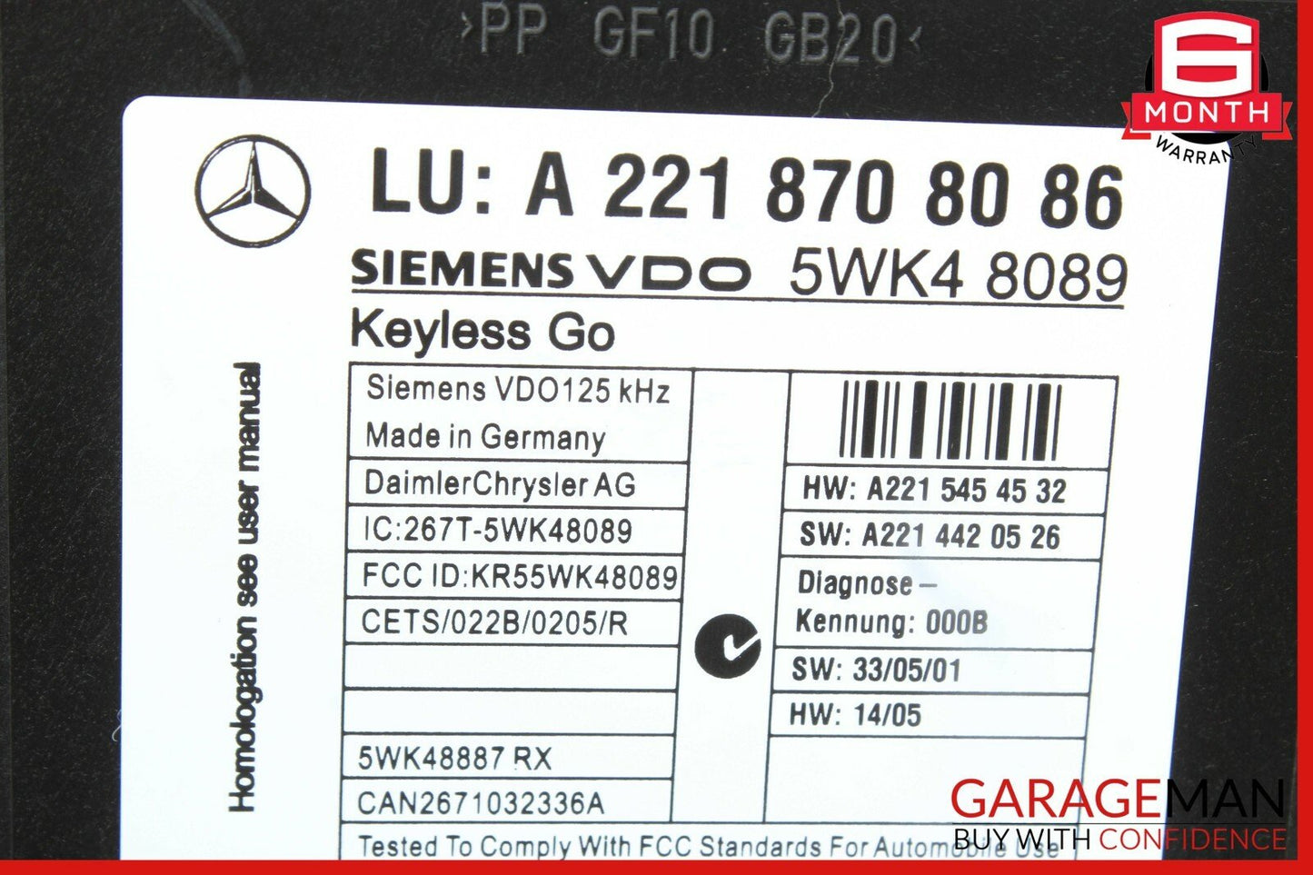 07-09 Mercedes W221 S600 S63 AMG Door Keyless Go Control Module 2218708086 OEM