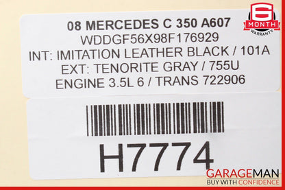 08-11 Mercedes W204 C350 Rear Right Door Lock Latch Actuator w/ Handle Grey