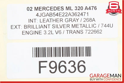 98-05 Mercedes W163 ML320 Right Side Rocker Skirt Molding Moulding Panel Silver