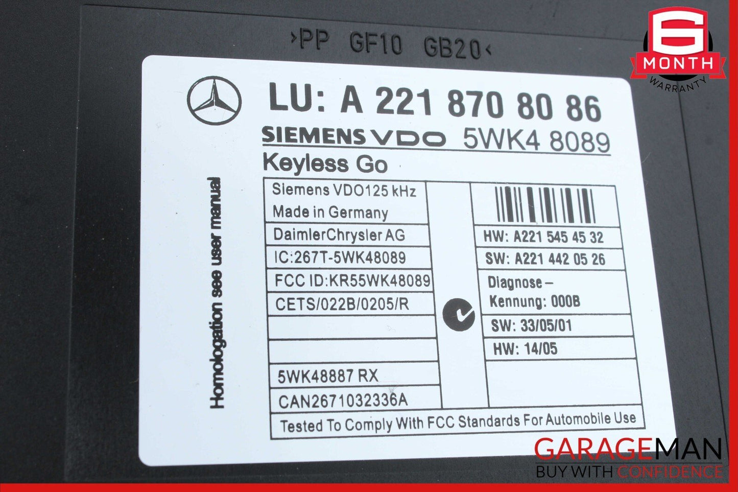 07-10 Mercedes W221 S550 CL600 CL550 Keyless Go Control Module 2218702392 OEM