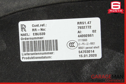 19-22 Rolls-Royce SUV RR31 Cullinan Rear Parcel Shelf Window Deck Cover Panel