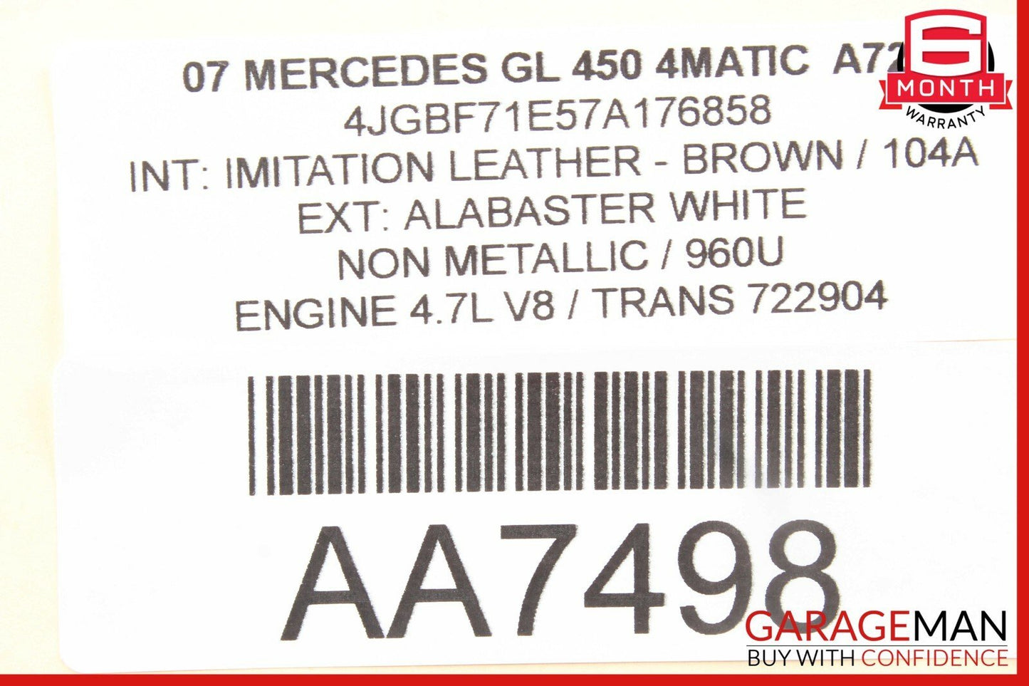 07-12 Mercedes X164 GL450 ML350 Rear Right or Left Suspension Air Bag Shock OEM