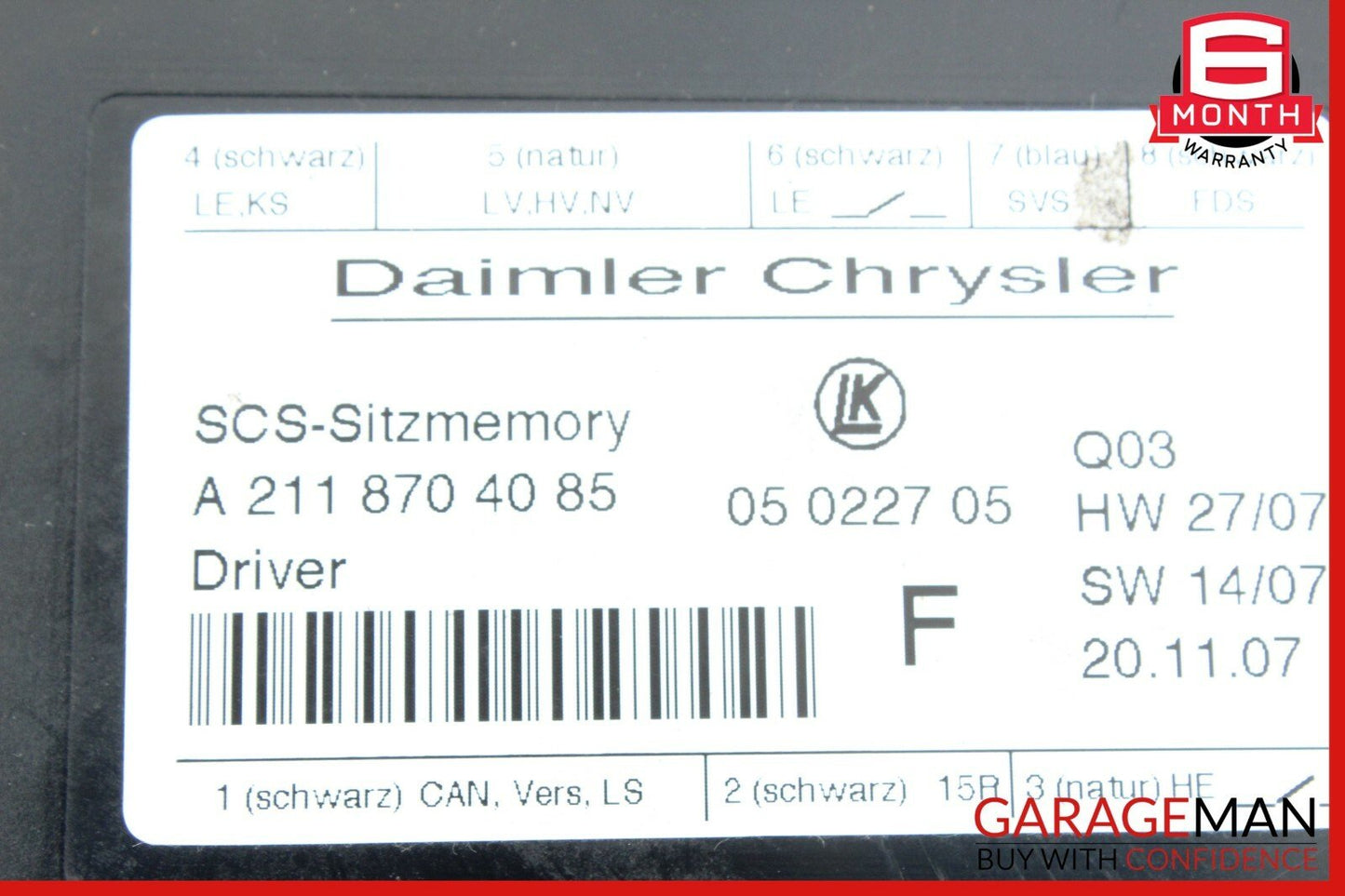 03-11 Mercedes W211 E350 E63 AMG Seat Control Module Front Left 2118704085 OEM