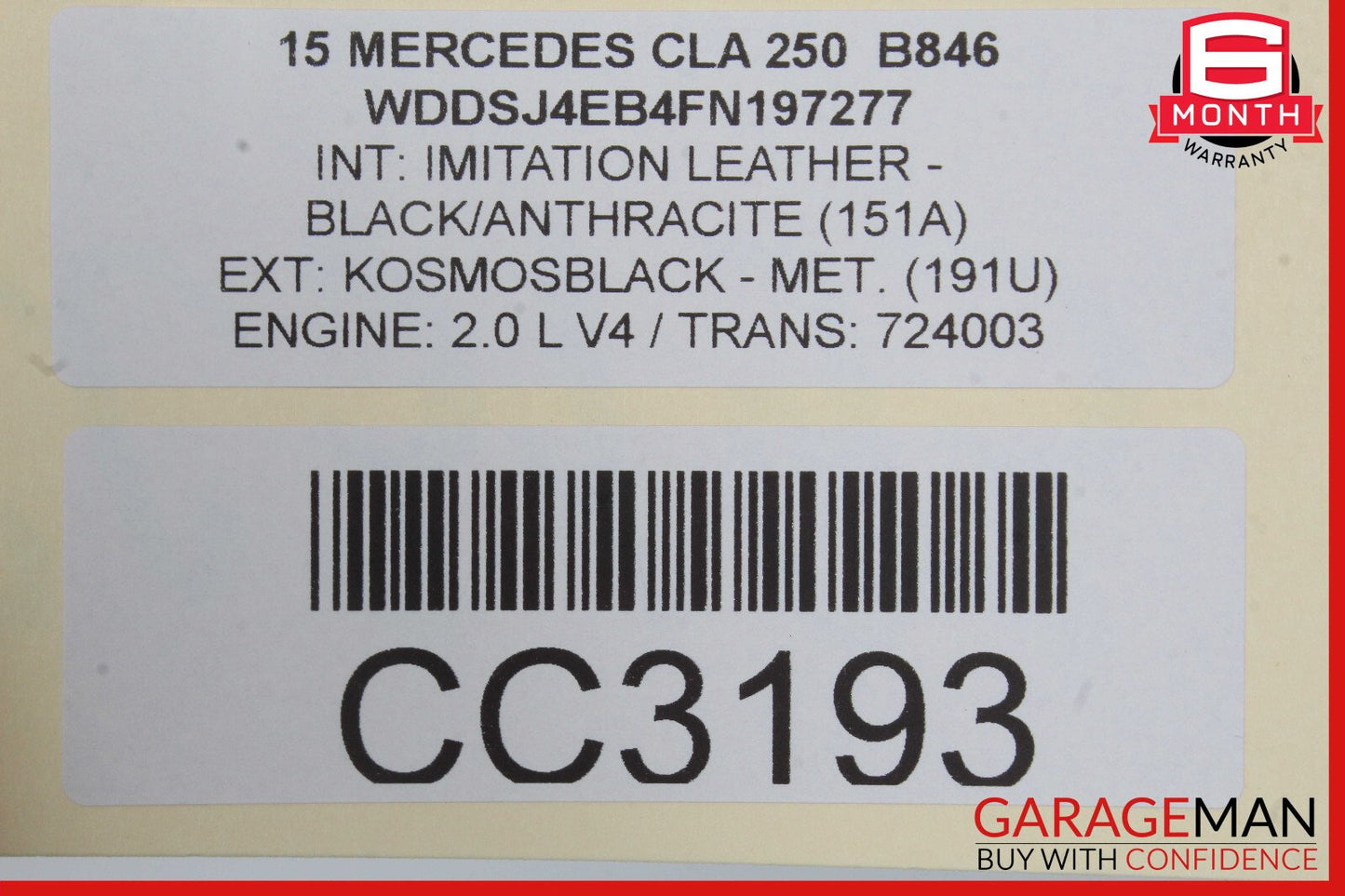 14-19 Mercedes W117 CLA250 Front Right Lower Bottom Seat Cushion Cover Black OEM