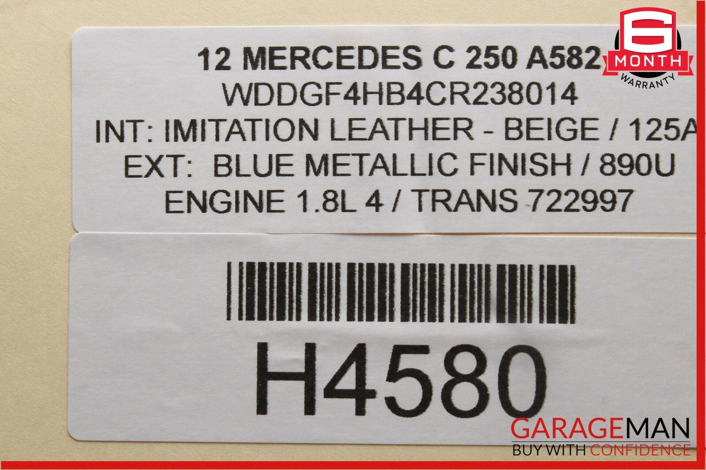 08-14 Mercedes W204 C250 C300 Front Right Side Top Upper Seat Cushion Beige OEM