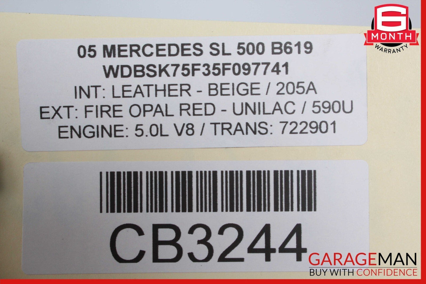 03-12 Mercedes R230 SL500 Front Left Side Exterior Door Shell Frame Panel Red