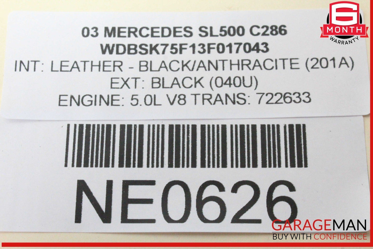 03-12 Mercedes R230 SL500 SL55 AMG Rear Left Side Quarter Window Glass OEM