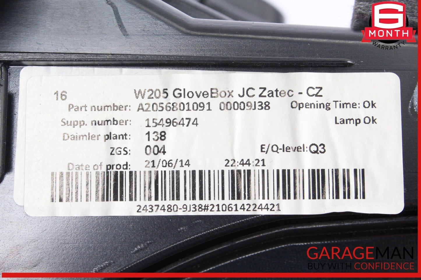 15-20 Mercedes W205 C300 C400 Dashboard Glove Box Compartment Tray Black OEM