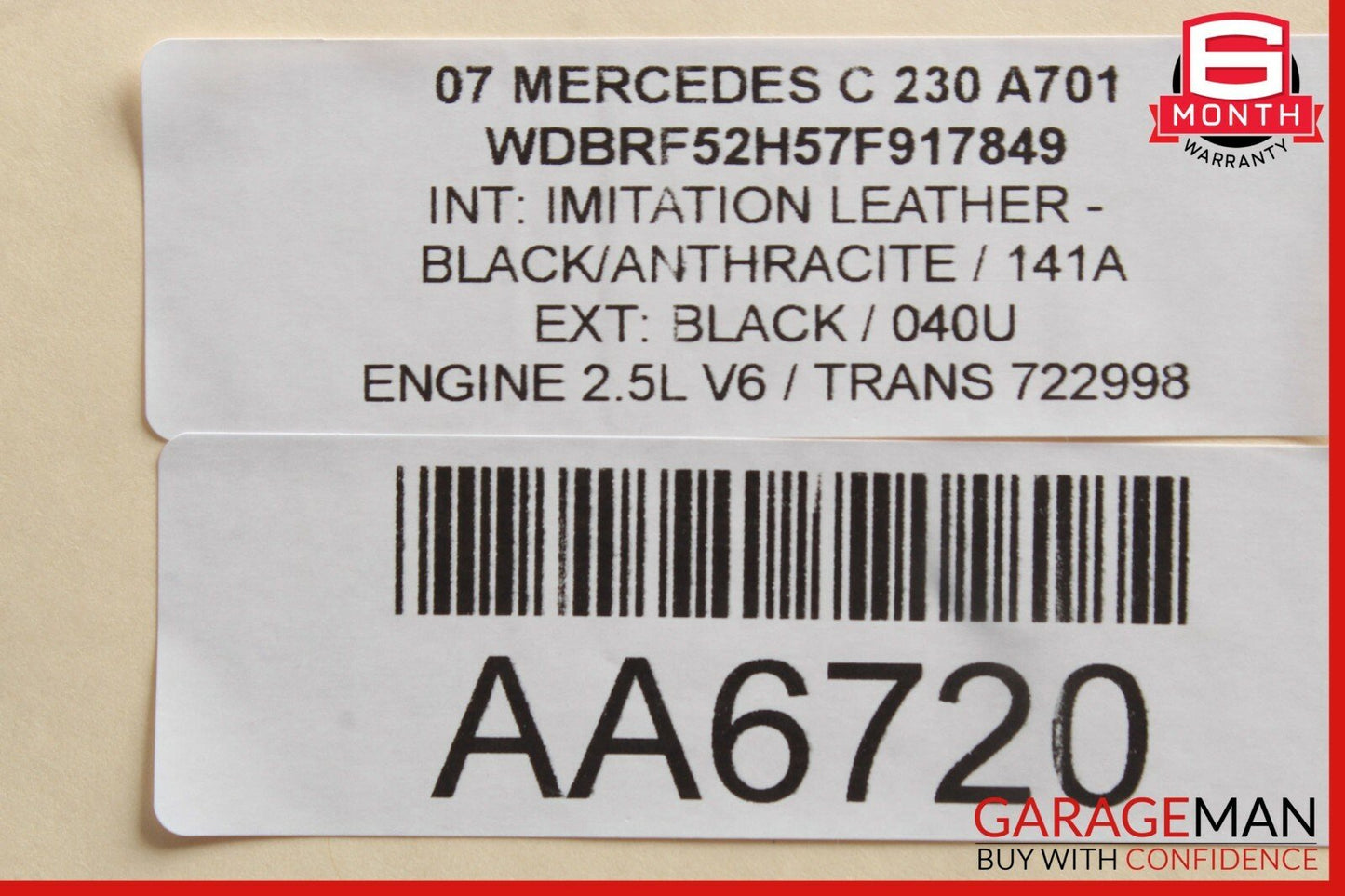05-07 Mercedes W203 C230 C280 C320 Rear Right Side Exterior Door Handle Black