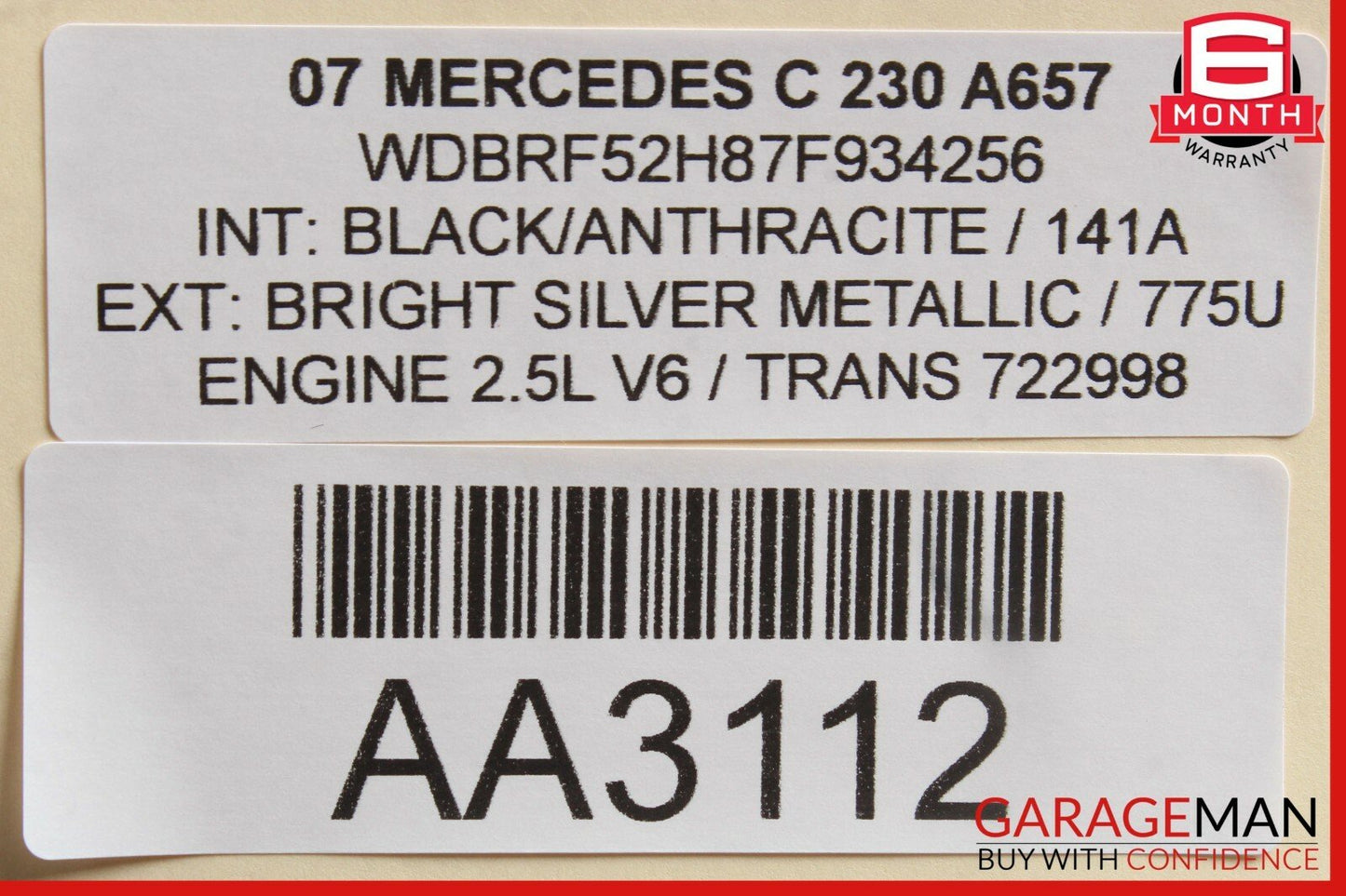 01-07 Mercedes W203 C230 C32 AMG Top Upper Rear View Interior Mirror Gray OEM