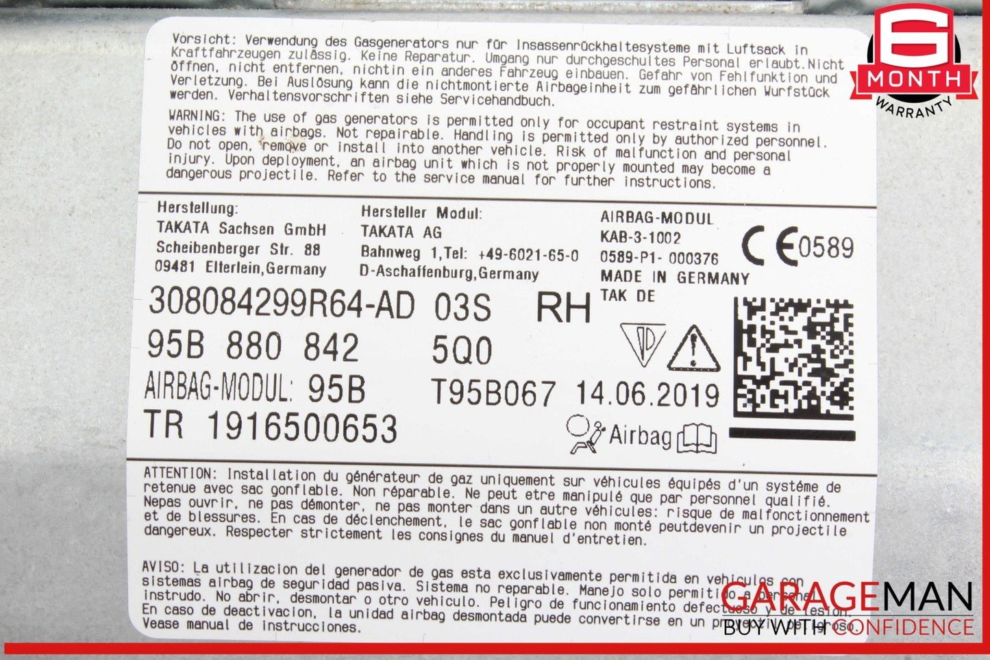 15-24 Porsche Macan 95B Front Right Side Dash Knee SRS Airbag Air Bag OEM